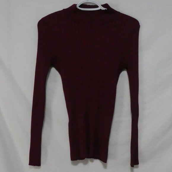 Unbranded | 12 pit to pit | Ribbed Burgundy Long Sleeve Mock Neck Sweater - Picture 1 of 14